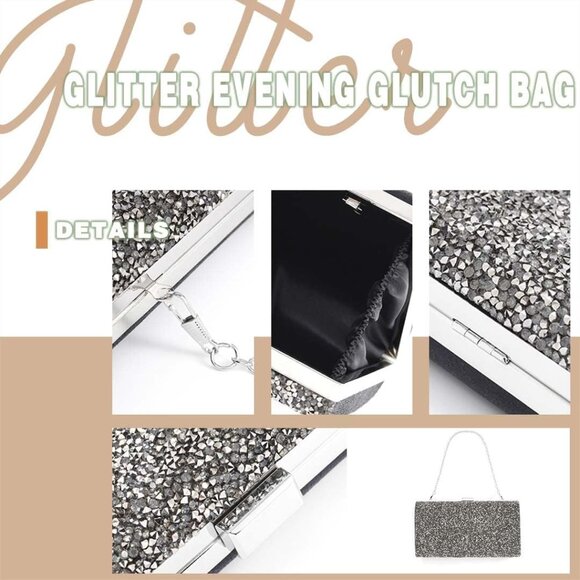 ⚡ Women\'s Glitter Double Sided Diamond Evening Clutch Crossbody Gray Bag